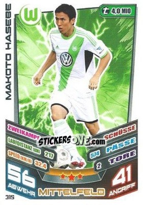 Sticker Makoto Hasebe - German Fussball Bundesliga 2013-2014. Match Attax n. 315 - Topps