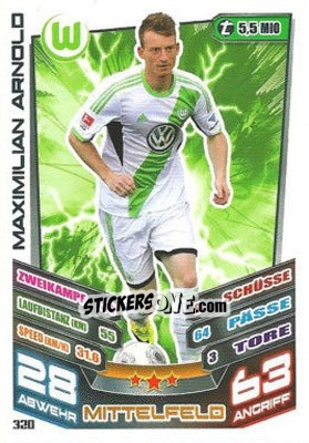Sticker Maximilian Arnold - German Fussball Bundesliga 2013-2014. Match Attax n. 320 - Topps