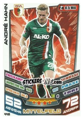 Sticker André Hahn - German Fussball Bundesliga 2013-2014. Match Attax n. 448 - Topps