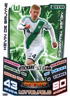 Sticker Kevin De Bruyne - German Fussball Bundesliga 2013-2014. Match Attax - Topps