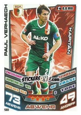 Sticker Paul Verhaegh - German Fussball Bundesliga 2013-2014. Match Attax - Topps