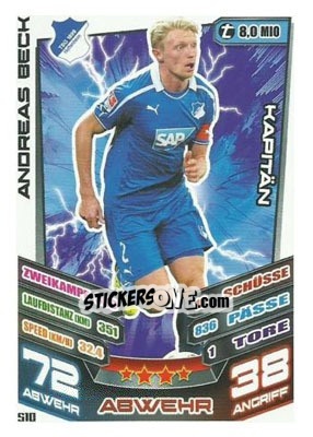 Sticker Andreas Beck - German Fussball Bundesliga 2013-2014. Match Attax n. 510 - Topps