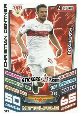 Sticker Christian Gentner - German Fussball Bundesliga 2013-2014. Match Attax n. 517 - Topps