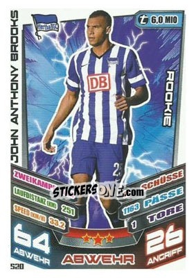 Figurina John Anthony Brooks - German Fussball Bundesliga 2013-2014. Match Attax - Topps