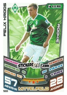 Sticker Felix Kroos - German Fussball Bundesliga 2013-2014. Match Attax - Topps