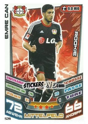 Sticker Emre Can - German Fussball Bundesliga 2013-2014. Match Attax n. 529 - Topps