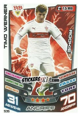Sticker Timo Werner - German Fussball Bundesliga 2013-2014. Match Attax n. 535 - Topps