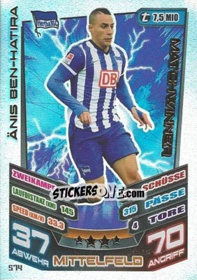 Sticker Änis Ben-Hatira - German Fussball Bundesliga 2013-2014. Match Attax n. 574 - Topps