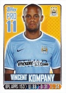Sticker Vincent Kompany - Premier League Inglese 2013-2014 n. 153 - Topps