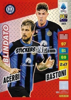 Sticker Francesco Acerbi / Alessandro Bastoni - Calciatori 2023-2024. Adrenalyn XL
 n. 393 - Panini