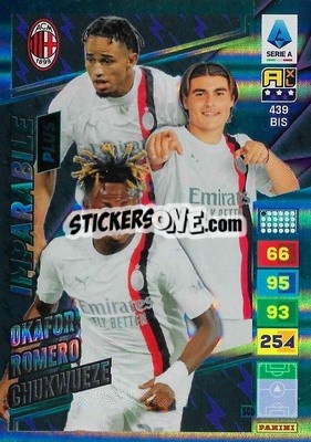 Sticker Noah Okafor / Luka Romero / Samuel Chukwueze - Calciatori 2023-2024. Adrenalyn XL
 n. 438bis - Panini