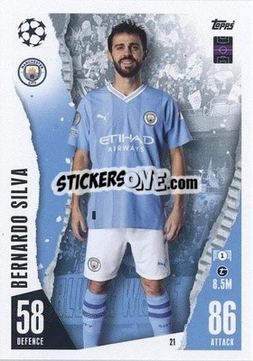 Sticker Bernardo Silva - UEFA Champions League & Europa League 2023-2024. Match Attax n. 21 - Topps