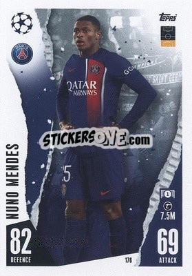 Sticker Nuno Mendes - UEFA Champions League & Europa League 2023-2024. Match Attax n. 176 - Topps