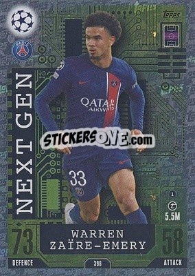 Sticker Warren Zaïre-Emery - UEFA Champions League & Europa League 2023-2024. Match Attax n. 398 - Topps