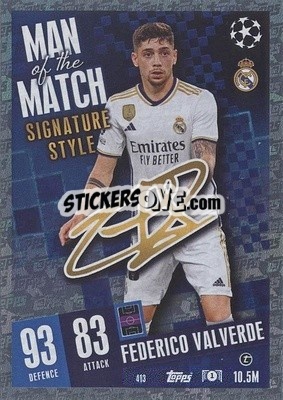 Sticker Federico Valverde - UEFA Champions League & Europa League 2023-2024. Match Attax n. 413 - Topps