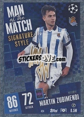 Cromo Martín Zubimendi - UEFA Champions League & Europa League 2023-2024. Match Attax n. 424 - Topps