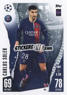Sticker Carlos Soler - UEFA Champions League & Europa League 2023-2024. Match Attax n. 183 - Topps