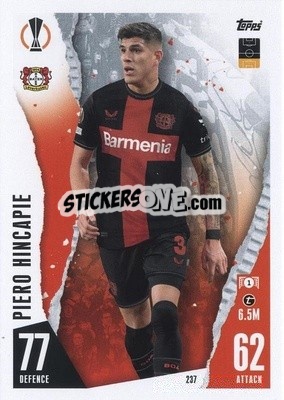 Sticker Piero Hincapie - UEFA Champions League & Europa League 2023-2024. Match Attax n. 237 - Topps