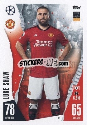 Sticker Luke Shaw - UEFA Champions League & Europa League 2023-2024. Match Attax n. 51 - Topps