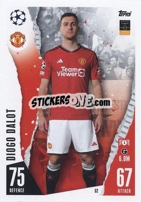 Sticker Diogo Dalot - UEFA Champions League & Europa League 2023-2024. Match Attax n. 52 - Topps