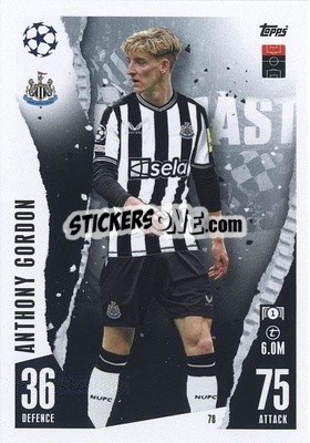 Sticker Anthony Gordon - UEFA Champions League & Europa League 2023-2024. Match Attax n. 78 - Topps