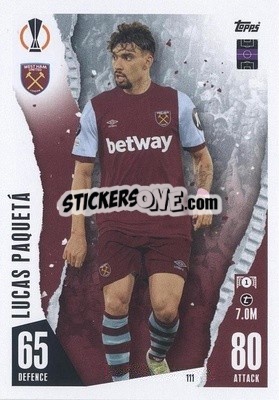Sticker Lucas Paqueta - UEFA Champions League & Europa League 2023-2024. Match Attax n. 111 - Topps