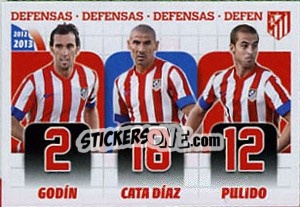 Sticker Godin / Cata Diaz / Pulido - Atletico de Madrid 2012-2013 n. 20 - Panini