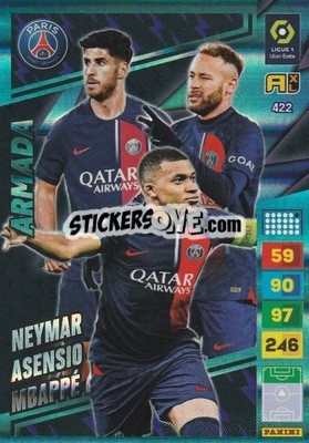Sticker Marco Asensio / Kylian Mbappé / Neymar jr - Ligue 1 2023-2024. Adrenalyn XL
 n. 422 - Panini