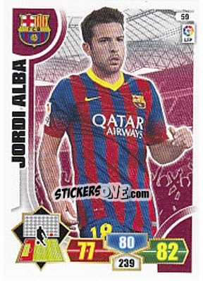 Sticker Jordi Alba - Liga BBVA 2013-2014. Adrenalyn XL n. 59 - Panini