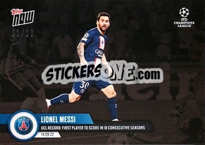 Sticker Lionel Messi - Now UEFA Champions League 2022-2023 n. 27b - Topps