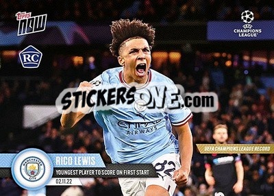 Sticker Rico Lewis - Now UEFA Champions League 2022-2023 n. 62 - Topps