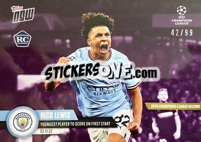 Sticker Rico Lewis - Now UEFA Champions League 2022-2023 n. 62p - Topps