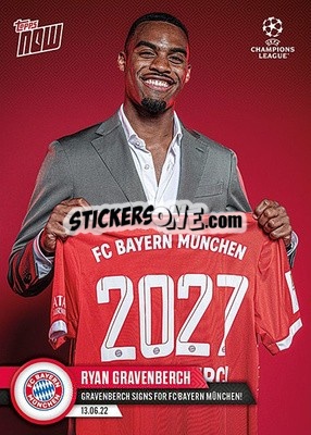 Sticker Ryan Gravenberch - Now UEFA Champions League 2022-2023 - Topps