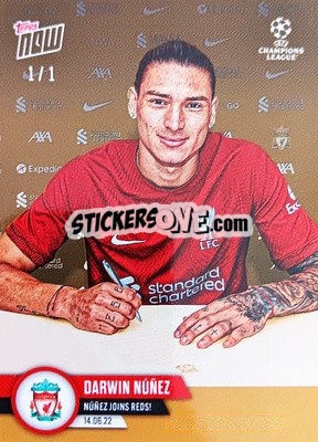 Sticker Darwin Nunez - Now UEFA Champions League 2022-2023 n. PS06g - Topps