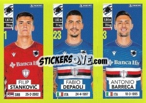 Sticker Filip Stanković / Fabio Depaoli / Antonio Barreca - Calciatori 2023-2024
 n. 615 - Panini