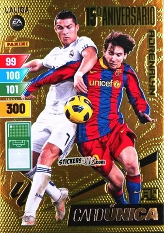 Sticker 15 Aniversario ( Cristiano Ronaldo / Lionel Messi ) - LaLiga 2023-2024. Adrenalyn XL
 n. CUN - Panini