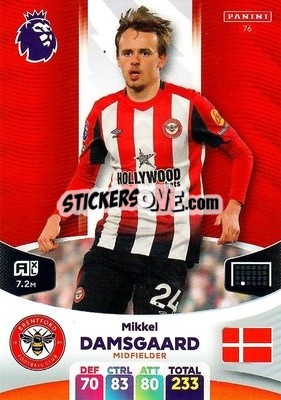Sticker Mikkel Damsgaard - English Premier League 2023-2024. Adrenalyn XL n. 76 - Panini