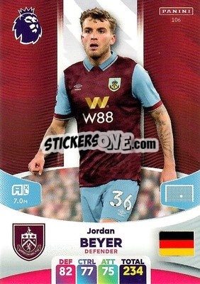 Figurina Jordan Beyer - English Premier League 2023-2024. Adrenalyn XL - Panini