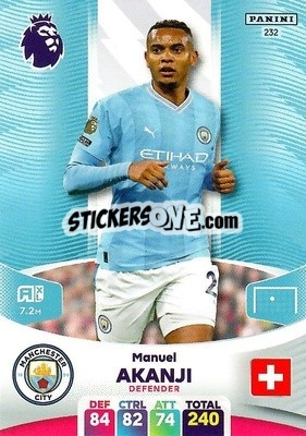 Sticker Manuel Akanji - English Premier League 2023-2024. Adrenalyn XL n. 232 - Panini