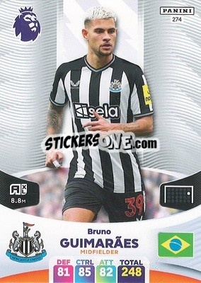 Figurina Bruno Guimarães - English Premier League 2023-2024. Adrenalyn XL - Panini