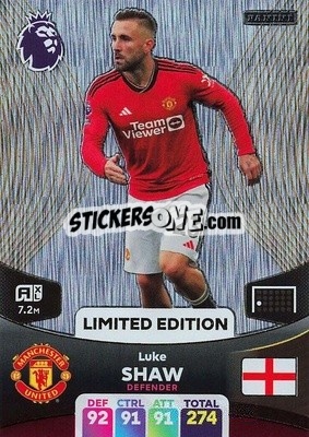 Sticker Luke Shaw - English Premier League 2023-2024. Adrenalyn XL - Panini