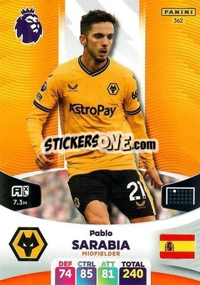 Figurina Pablo Sarabia - English Premier League 2023-2024. Adrenalyn XL - Panini