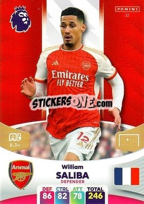 Sticker William Saliba - English Premier League 2023-2024. Adrenalyn XL - Panini