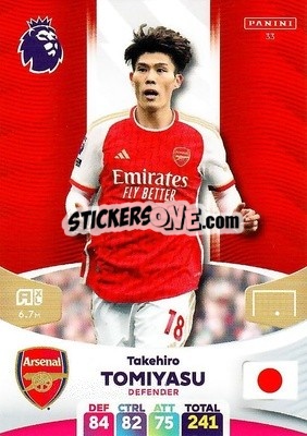 Sticker Takehiro Tomiyasu - English Premier League 2023-2024. Adrenalyn XL n. 33 - Panini