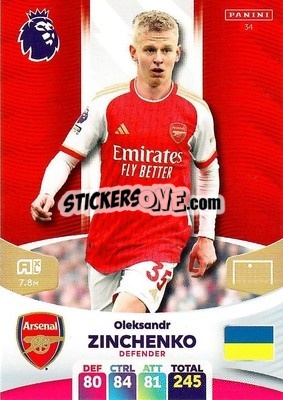 Sticker Oleksandr Zinchenko - English Premier League 2023-2024. Adrenalyn XL - Panini