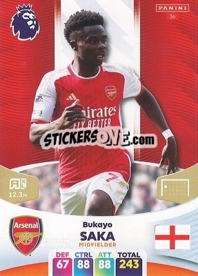 Sticker Bukayo Saka - English Premier League 2023-2024. Adrenalyn XL n. 36 - Panini