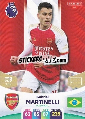 Figurina Gabriel Martinelli - English Premier League 2023-2024. Adrenalyn XL - Panini