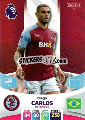 Sticker Diego Carlos - English Premier League 2023-2024. Adrenalyn XL n. 49 - Panini