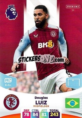 Sticker Douglas Luiz - English Premier League 2023-2024. Adrenalyn XL n. 54 - Panini