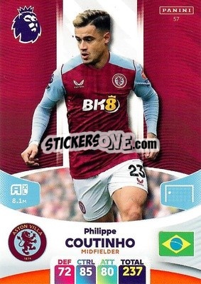 Sticker Philippe Coutinho - English Premier League 2023-2024. Adrenalyn XL n. 57 - Panini